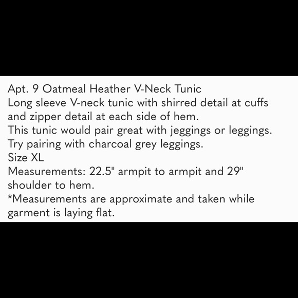 Apt. 9 Oatmeal Heather V-Neck Tunic XL - Picture 6 of 6